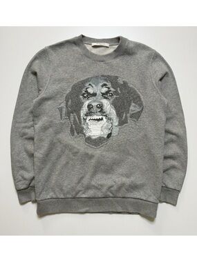 Givenchy Paris Wool Cotton Rottweiler Print Crewneck Sweatshirt Mens Small Gray